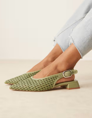 ASOS DESIGN Leonora slingback ballet flats in sage green woven | ASOS | ASOS (Global)