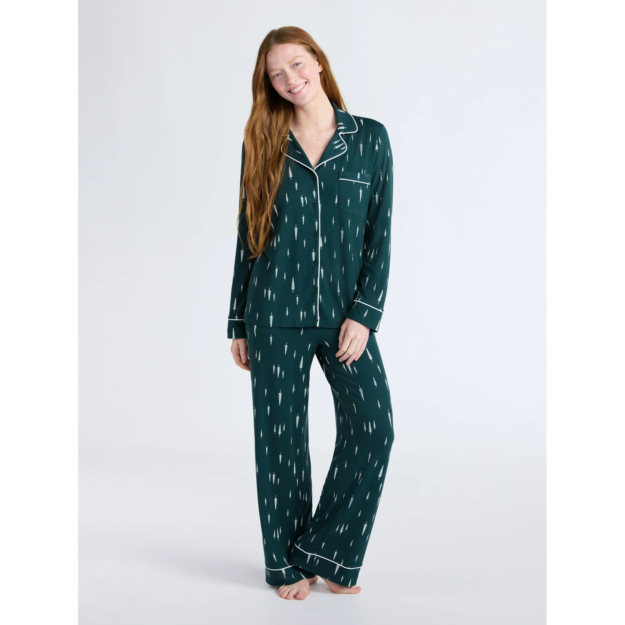 Joyspun Women’s Dreamy Soft Collection Long Sleeve Top and Pants Pajama Set, Sizes XS-4X | Walmart (US)
