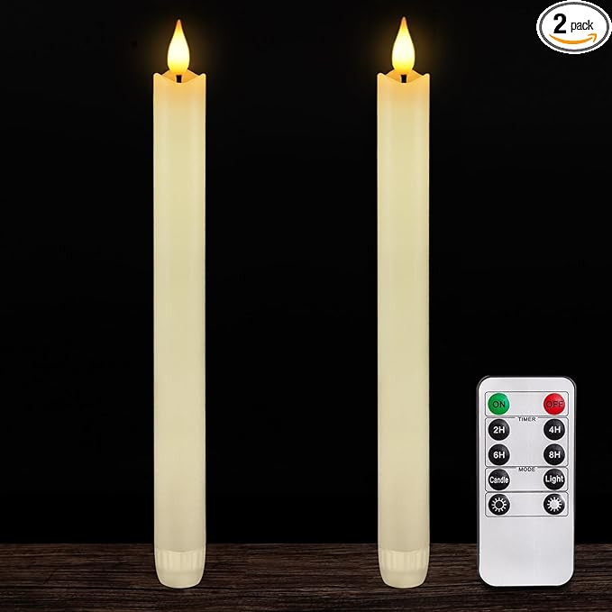 Homemory 2 Pcs Real Wax Made Flameless Taper Candles with Remote and Timer, 9.6" Ivory Battery Op... | Amazon (US)