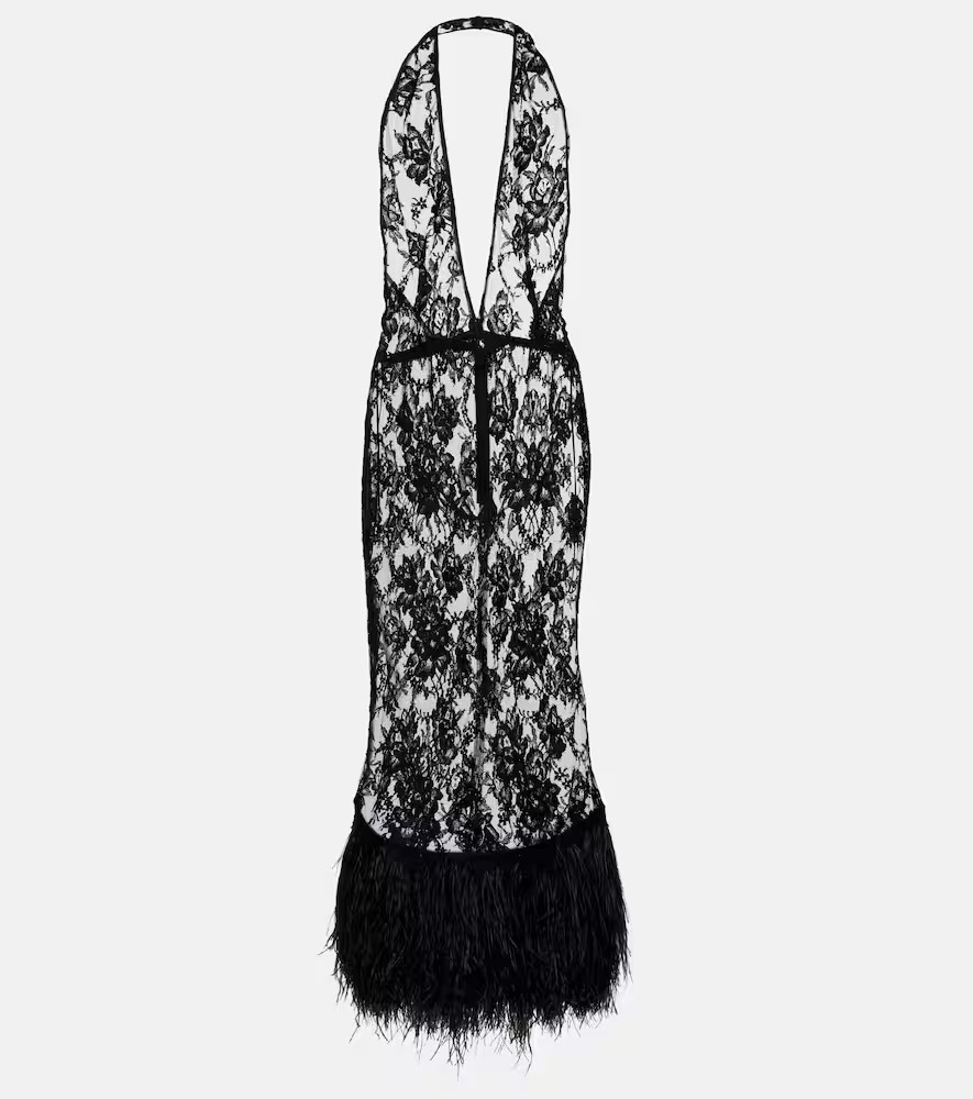 Dolce&Gabbana Feather-trimmed floral lace midi dress | Mytheresa (DACH)