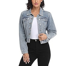 andy & natalie Women's Denim Jackets Cropped Jean Jacket Long Sleeve Basic Button Down Crop Jean ... | Amazon (US)