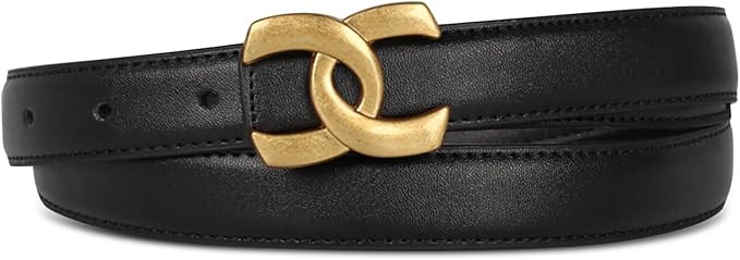 Women's Leather Belts for Jeans - Fashion Waist Belt with Classic Gold Buckle, Adjustable for Dre... | Amazon (US)