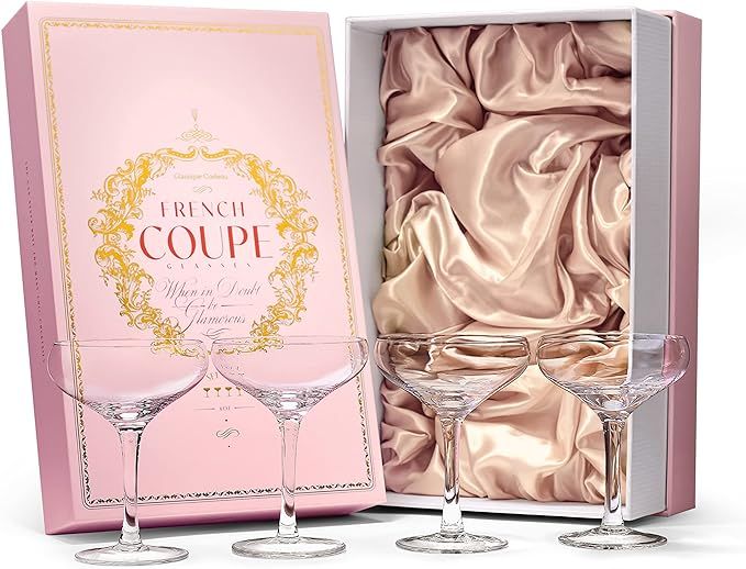 Amazon.com | French Small Vintage Champagne Coupe Glasses | Set of 4 | 6 oz Crystal Classic Cockt... | Amazon (US)