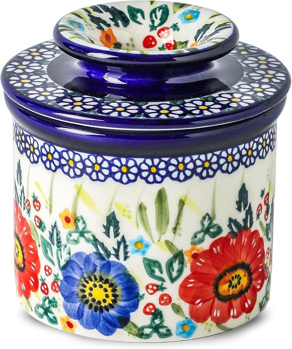 French Butter Crock with Lid for Countertop,Handpainted Floral Butter Keeper with Water Seal Line... | Amazon (US)