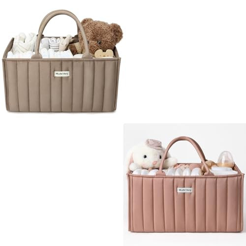Baby Diaper Caddy Organizer Mocha Brown + Blush Pink | Amazon (US)