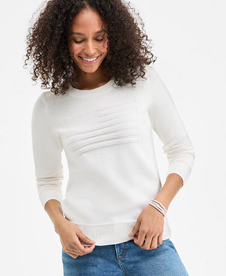 Style &  Co Women's Cotton Crewneck Flag Sweater, Exclusively at Macy's - Macy's | Macy's