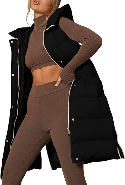Inorin Womens Down Vest with Stand Collar Thick Hooded Sleeveless Long Coats Jacket | Amazon (US)