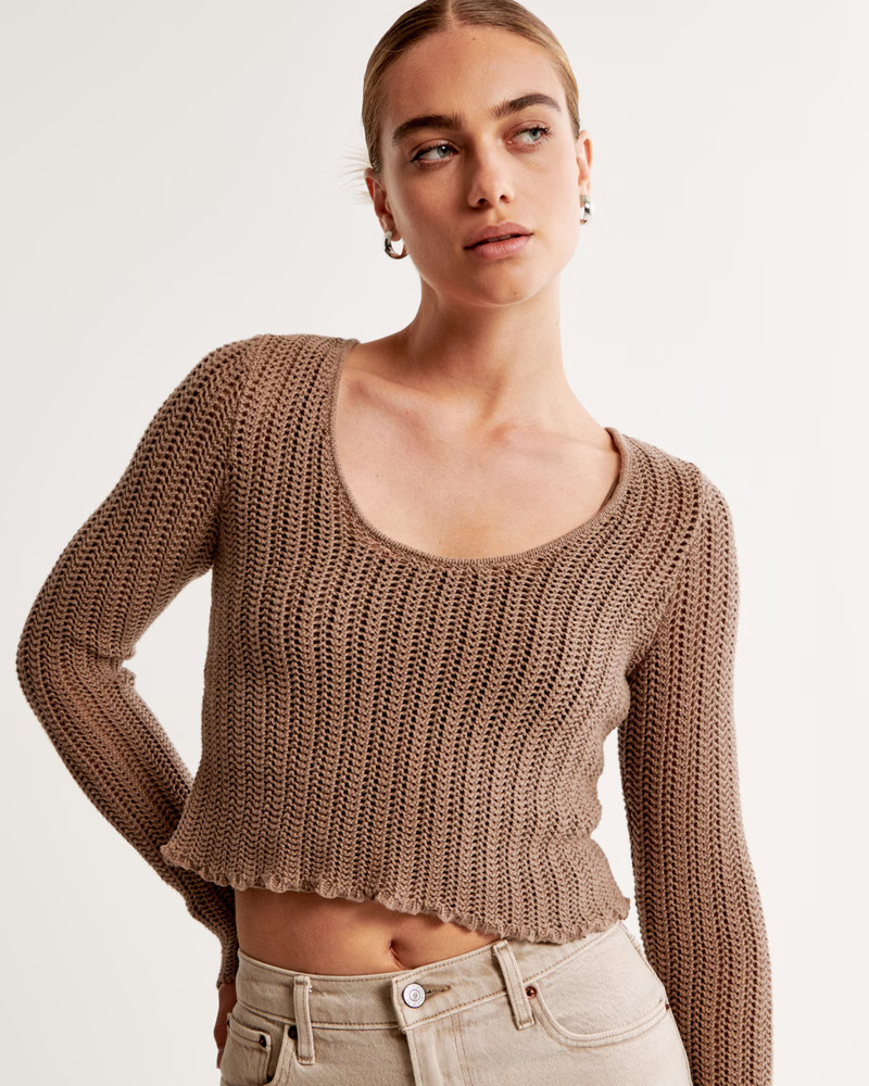 Long-Sleeve Crochet Scoopneck Top | Abercrombie & Fitch (US)