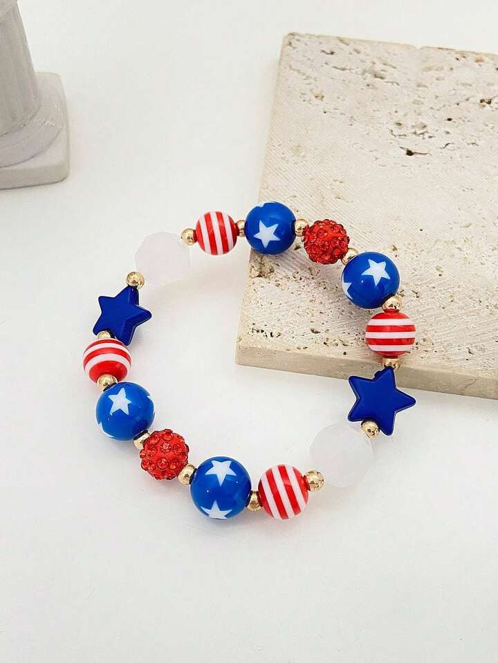 1pc Fashion New 4th Of July American Star Beaded Bracelet, Suitable For Women And Men, Daily Wear Or Holiday Gift | SHEIN