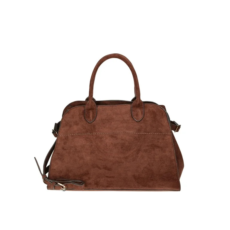 Time and Tru Women's Sage Satchel Soft Faux Suede Tote Bag, Chocolate | Walmart (US)