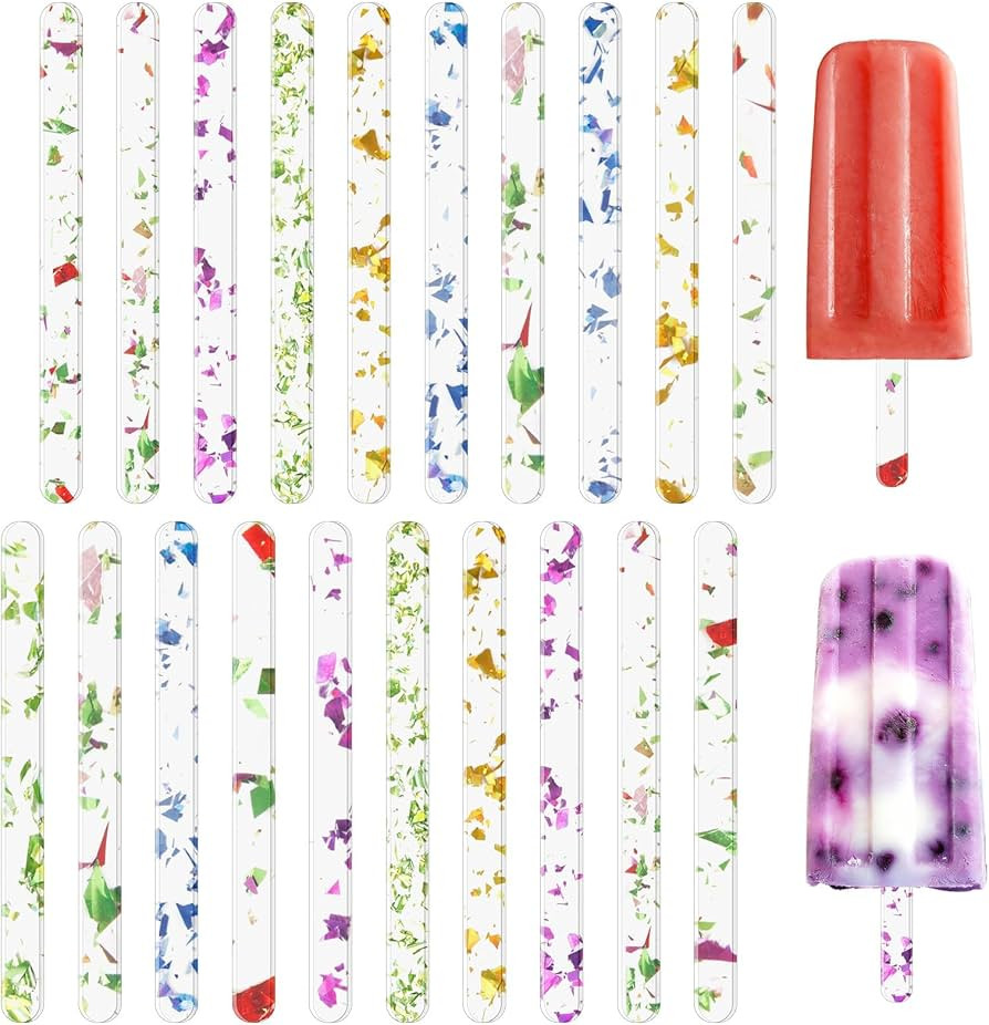 20PCS Reusable Popsicles Sticks, 4.5 Inch Cakesicle Acrylic Popsicles Sticks for Homemade Ice Cre... | Amazon (US)