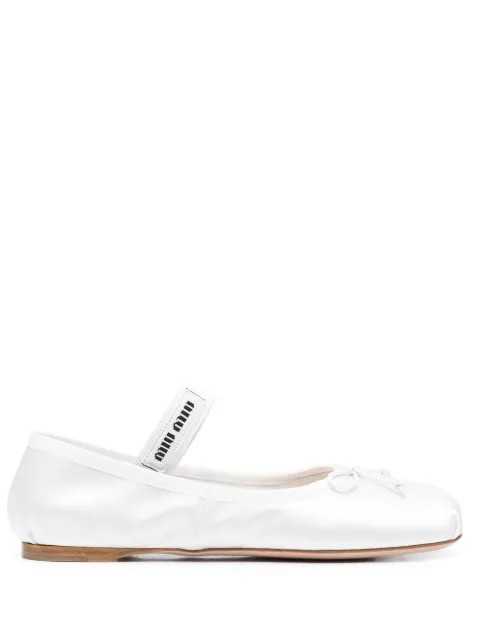 Miu Miu Logo Strap Ballet Flats - Farfetch | Farfetch Global