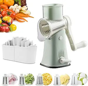 VEKAYA 5 in 1 Rotary Cheese Grater with Handle [5 Interchangeable Stainless Steel Blades] Cheese ... | Amazon (US)