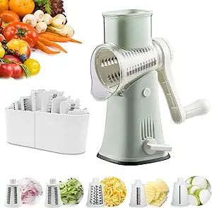 VEKAYA 5 in 1 Rotary Cheese Grater with Handle [5 Interchangeable Stainless Steel Blades] Cheese ... | Amazon (US)
