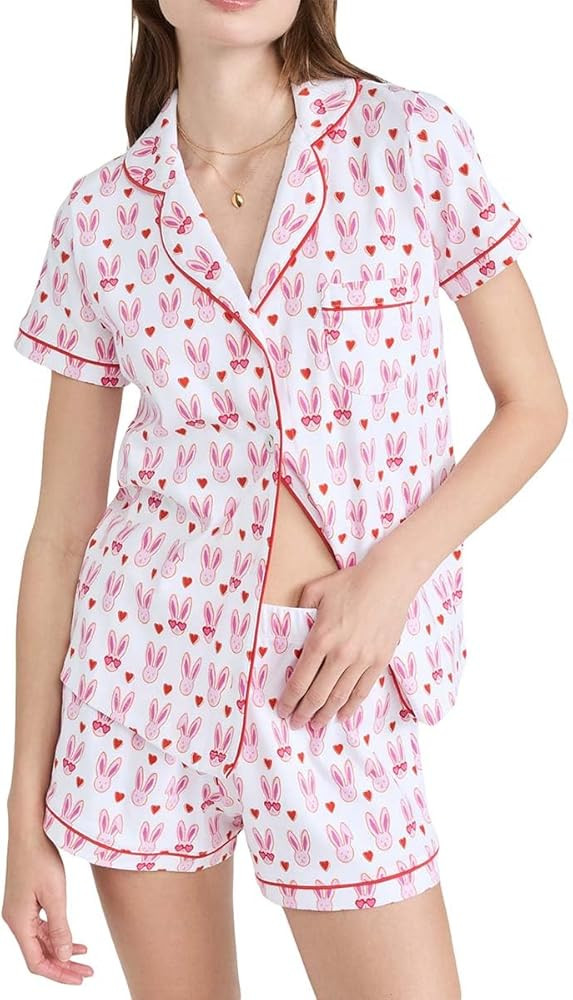 Yiulangde Womens Rabbit Monkey Print 2 Piece Pajamas Y2k Preppy Short Sleeve Shirt Shorts Two Pie... | Amazon (US)