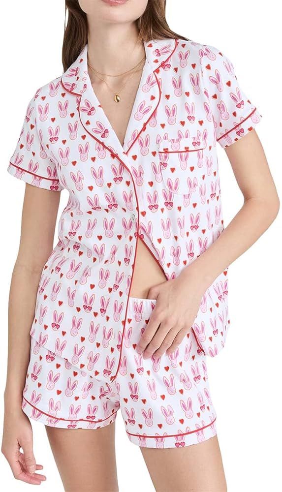 Yiulangde Womens Rabbit Monkey Print 2 Piece Pajamas Y2k Preppy Short Sleeve Shirt Shorts Two Pie... | Amazon (US)