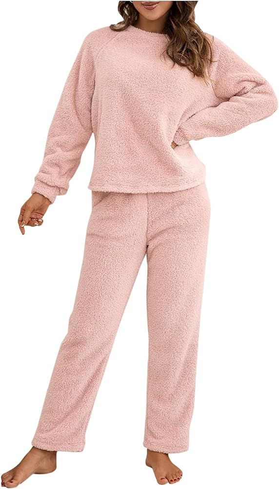 Women's Pajamas Set Soft Warm Plush Sweatsuit Sets Winter Sleepwear Fleece Tracksuits Flannel Paj... | Amazon (US)