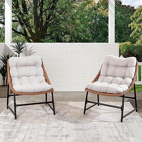 sunseen Wicker Patio Chair Set of 2,Outdoor Rattan Papasan Chairs with Thick Cushions,Oversized L... | Amazon (US)