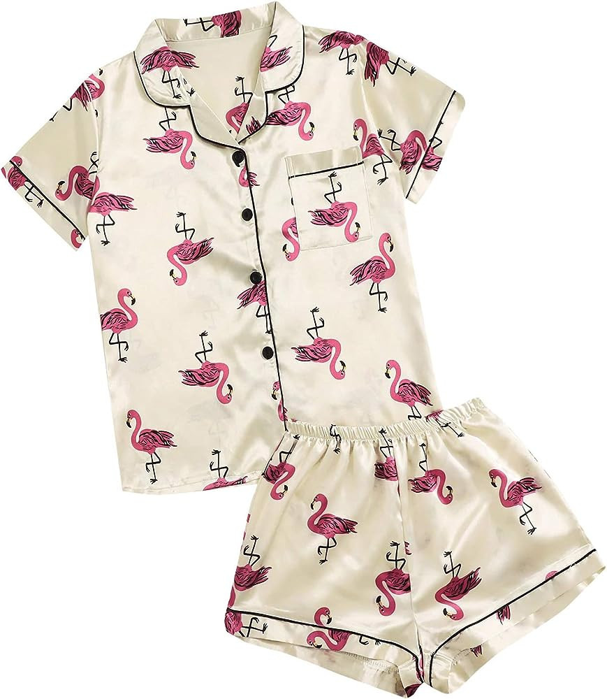 Floerns Women's Notch Collar Print Sleepwear Two Piece Pajama Set | Amazon (US)