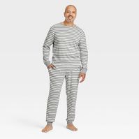 Men's Striped 100% Cotton Matching Pajama Set - Gray | Target