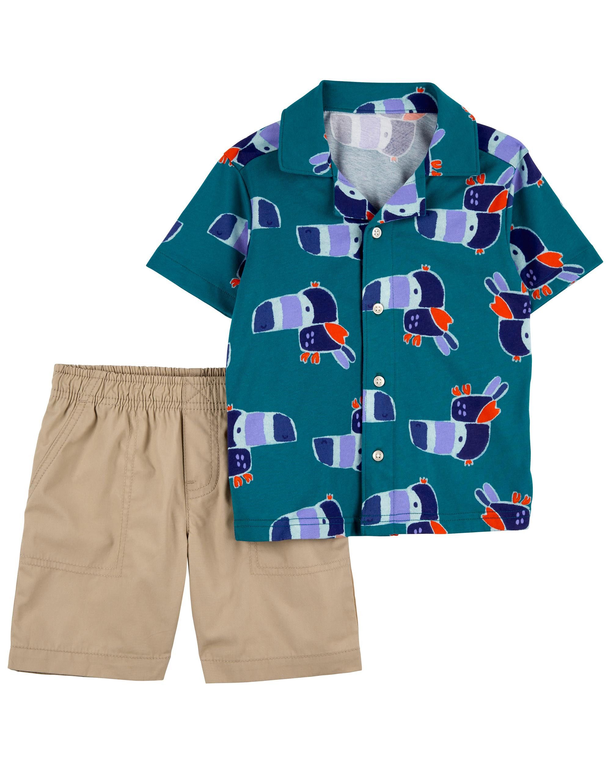 Baby 2-Piece Bird Button-Front Shirt & Short Set | Baby Boy Summer Outfits | Carter's