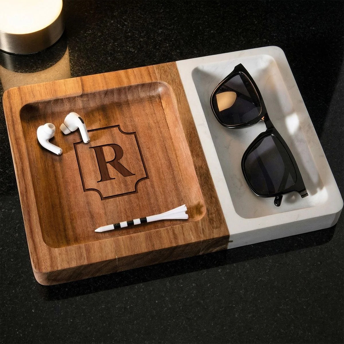 Winslow Valet Catchall Tray - Marble & Wood | HomeWetBar.com