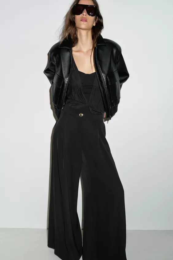 FAUX LEATHER BOMBER JACKET WITH SHOULDER PADS | Zara US