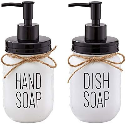 Elwiya Farmhouse Mason Jar Hand Soap Dispenser and Dish Soap Dispenser Set - 16 Ounce Glass Mason... | Amazon (US)