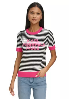 KARL LAGERFELD PARIS Women's Short Sleeve Striped Sweater | Belk