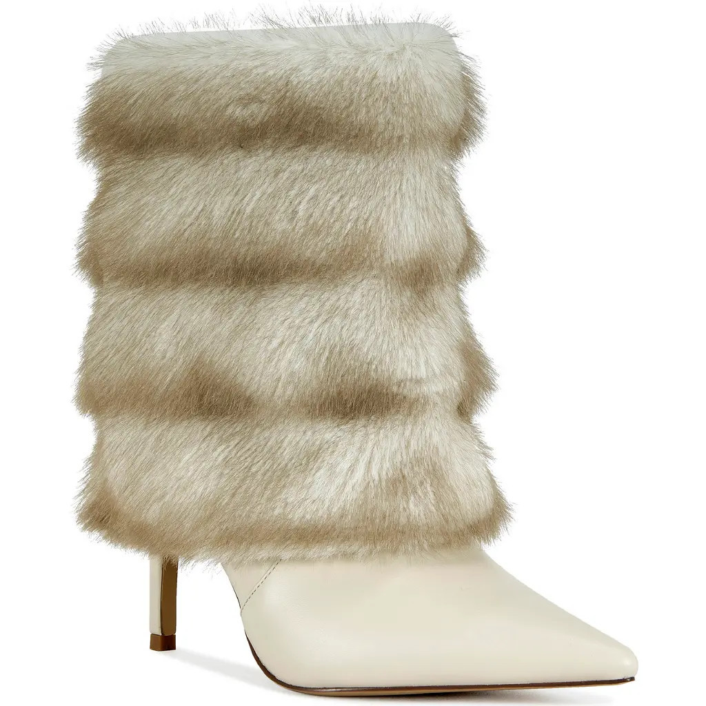 AZALEA WANG Simon Faux Fur Bootie in Ivory Multi at Nordstrom, Size 7 | Nordstrom