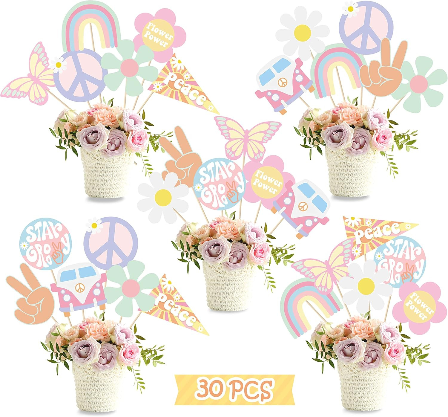 30Pcs Groovy Party Table Toppers for Boho Birthday Party Decorations Hippie Party Centerpieces St... | Amazon (US)