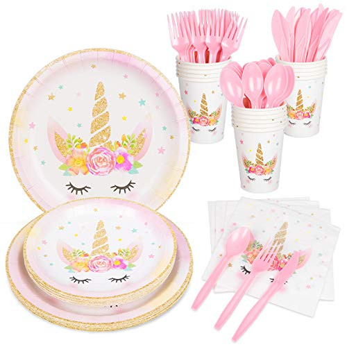 Decorlife Unicorn Party Supplies Serves 16, Unicorn Plates and Napkins Set for Girls Birthday, Cups, | Amazon (US)