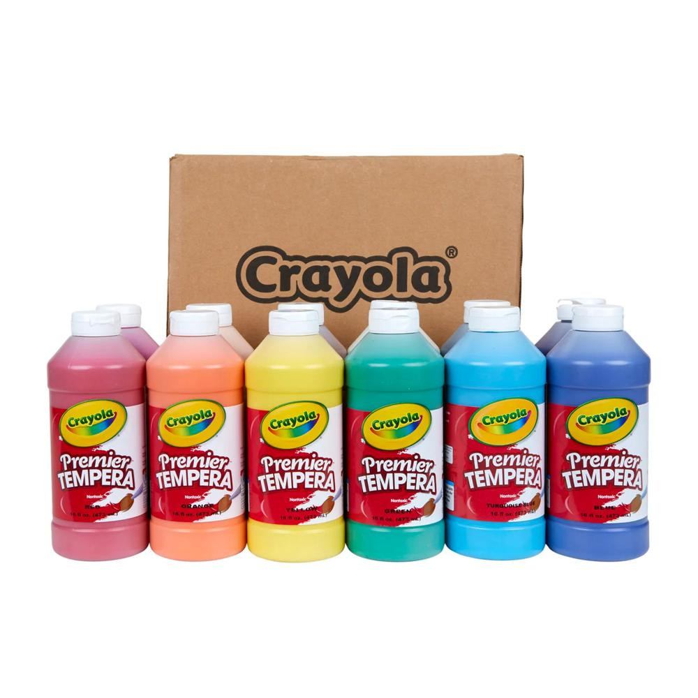 Crayola Premier Tempera Paint Set, 16 oz. Assorted Colors, Set of 12 | Oriental Trading Company
