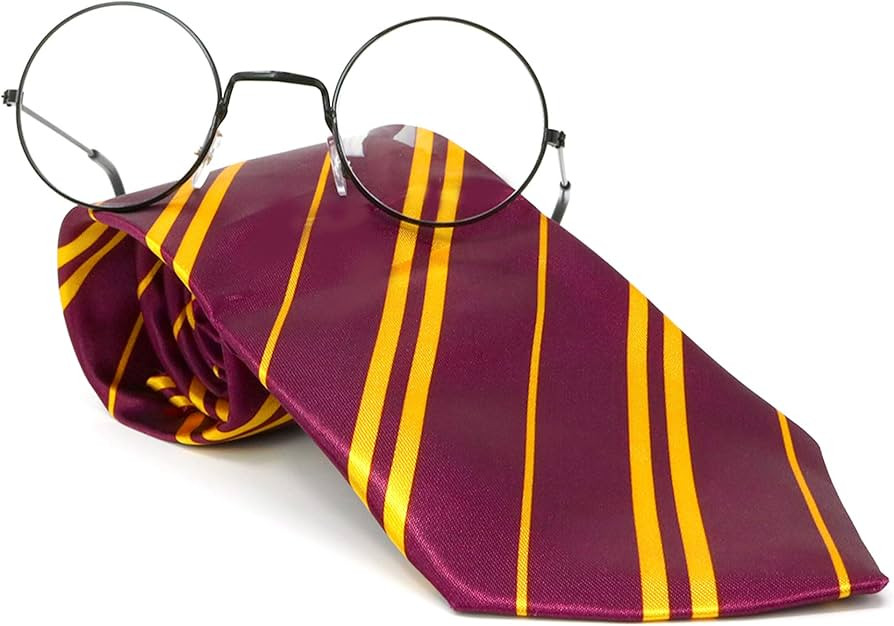 Skeleteen Wizard Glasses and Tie - Maroon And Gold Dress Up Tie and Black Round Glasses Set - 1 P... | Amazon (US)