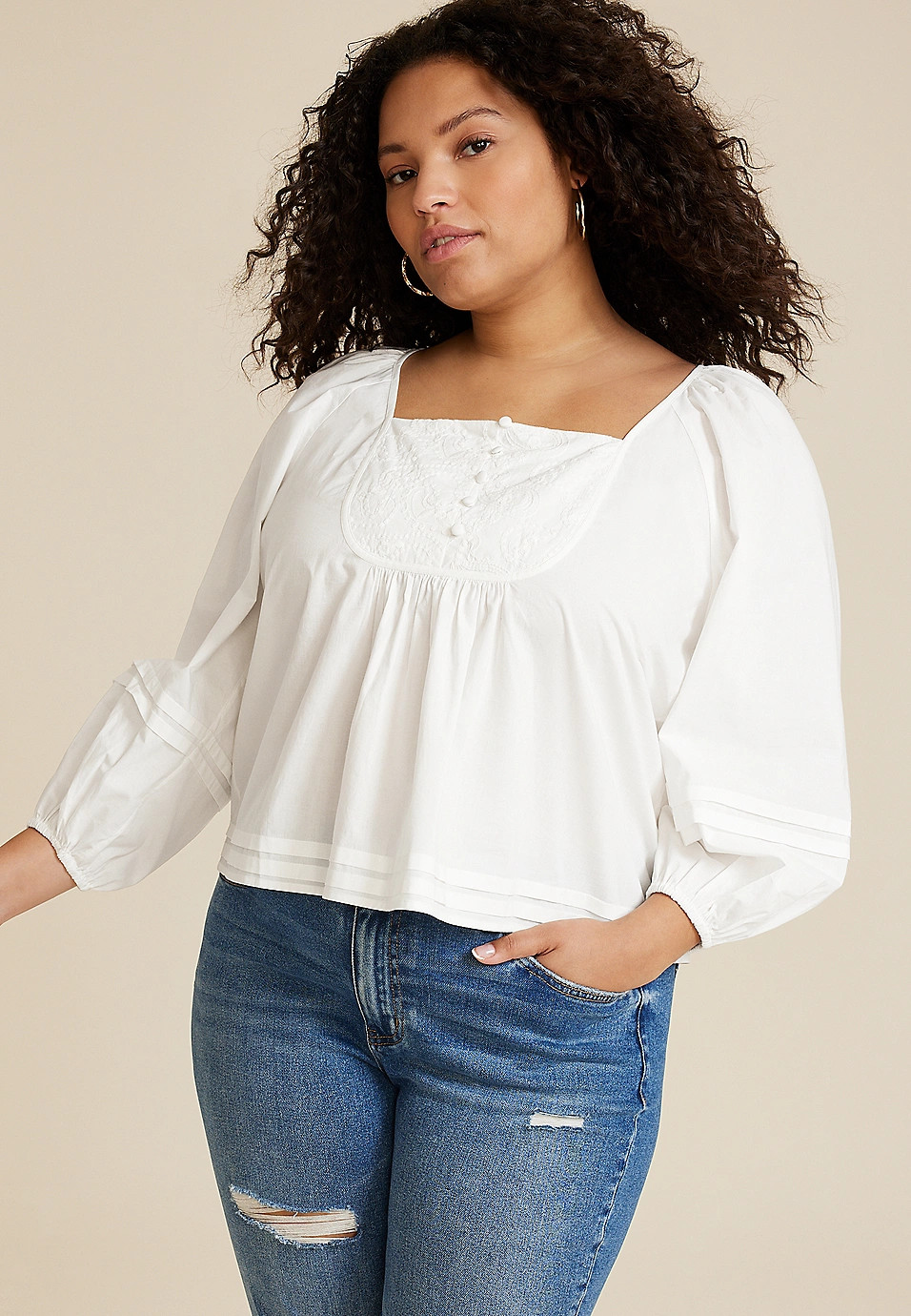 Plus Size Embroidered Peasant Blouse | Maurices