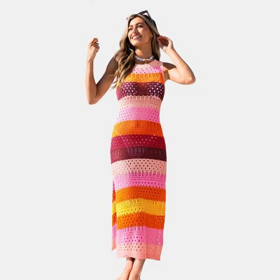Cupshe Women's Crochet Maxi Cover Up Dress with Side Slit-M-Multicolored | Target