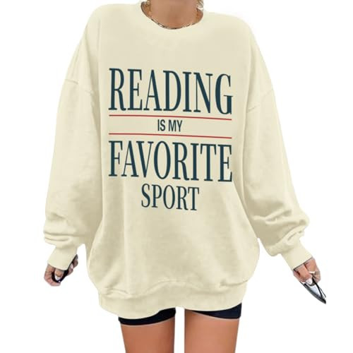 Weripoah Reading Is My Favorite Sport Sweatshirt Bookish Gifts for Women Book Lovers Sweatshirts Teacher Graphic Pullover(Apricot,M) | Amazon (US)