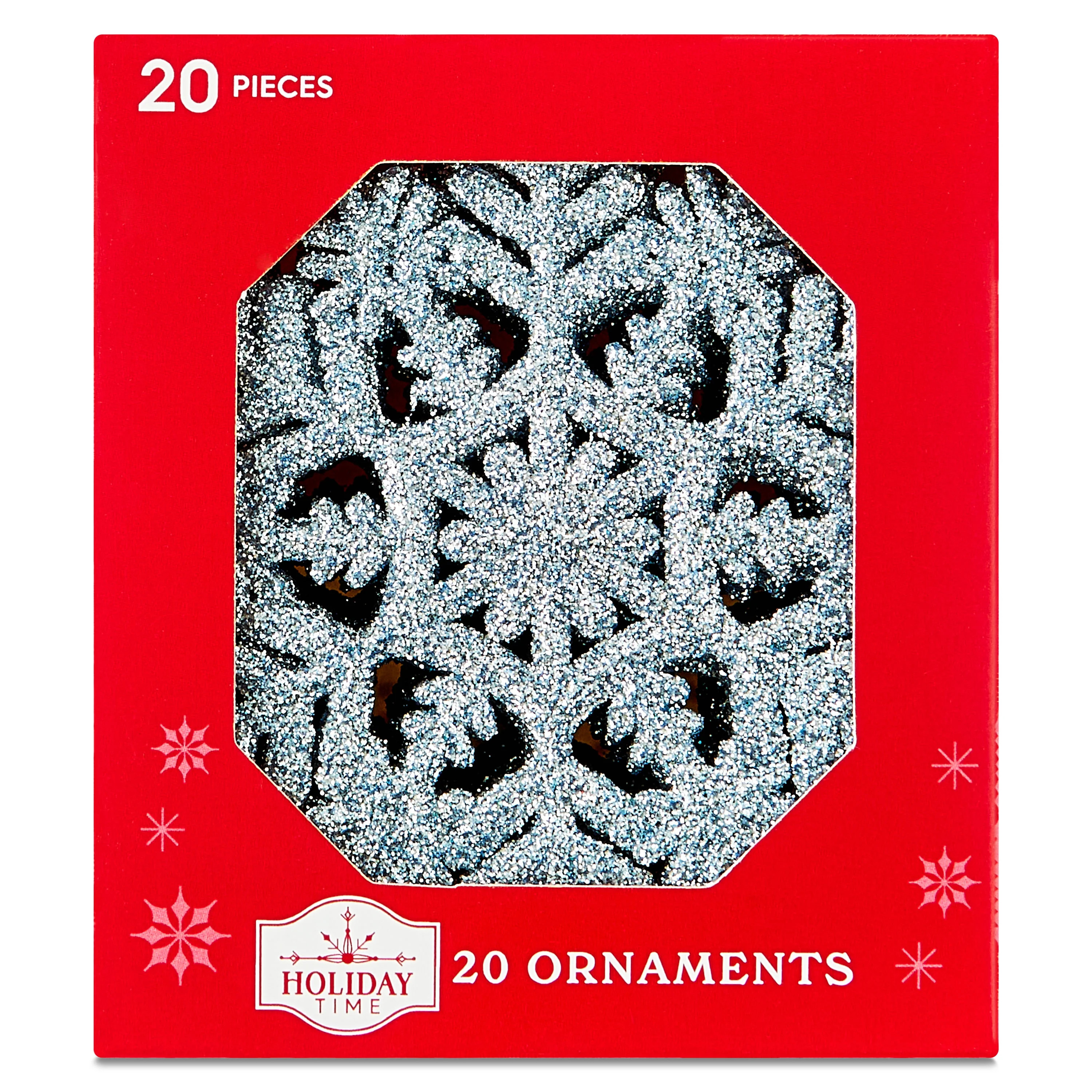 Light Blue Glitter Snowflake Christmas Ornaments, 3.9", 20 Count, by Holiday Time | Walmart (US)