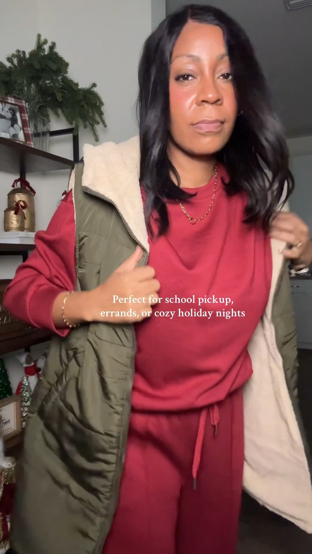 Cute, warm, and NOT bulky love how warm this reversible Sherpa vest is wearing size large as a 12 and fits tts 

#LTKSeasonal #LTKMidsize #LTKootd