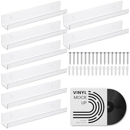 8 Pack 12 Inch Acrylic Vinyl Record Wall Mount, Floating Shelf Storage Display Holder for Album, Books, Collectibles Clear | Amazon (US)