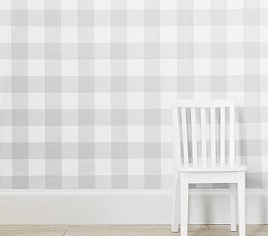 Buffalo Check Wall Paper, Gray | Pottery Barn Kids