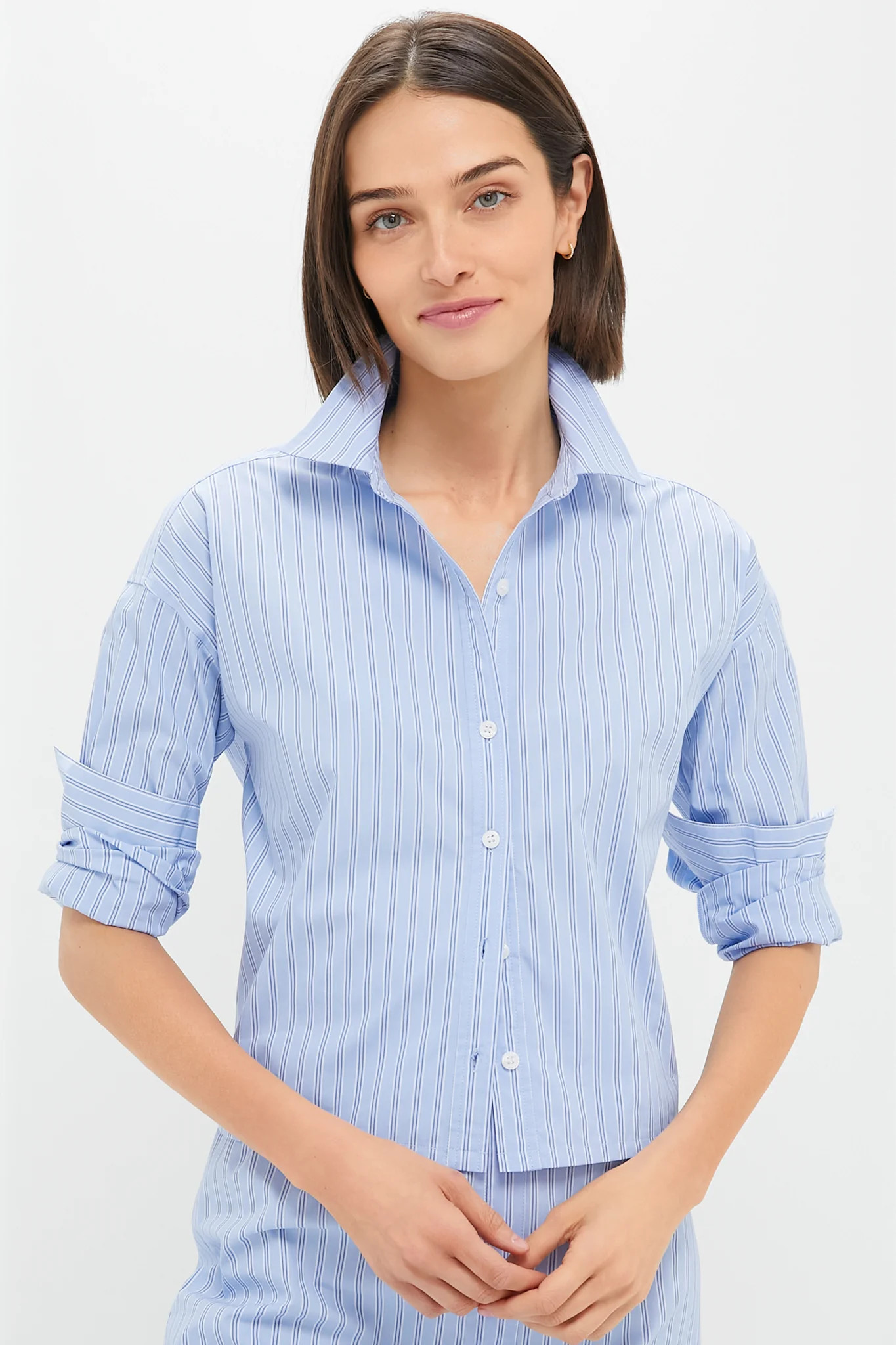 Blue and White Stripe Cropped Jasper Button Down | Tuckernuck (US)