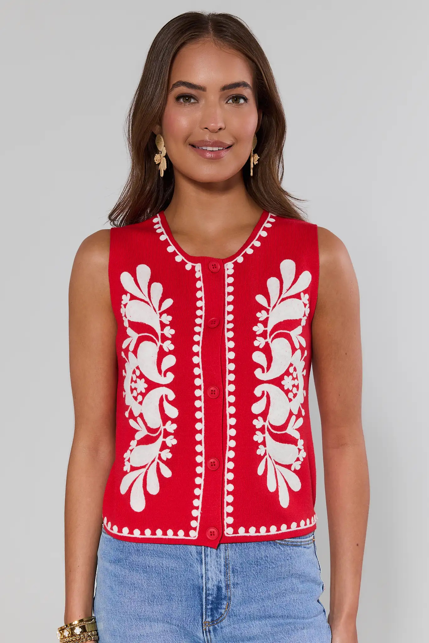 Myra Red Embroidered Vest | Avara