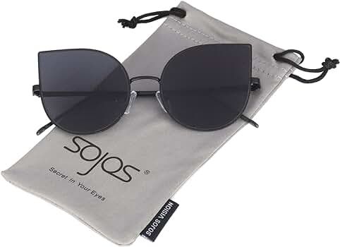 SOJOS Cat Eye Mirrored Flat Lenses Ultra Thin Light Metal Frame Women Sunglasses SJ1022 | Amazon (US)