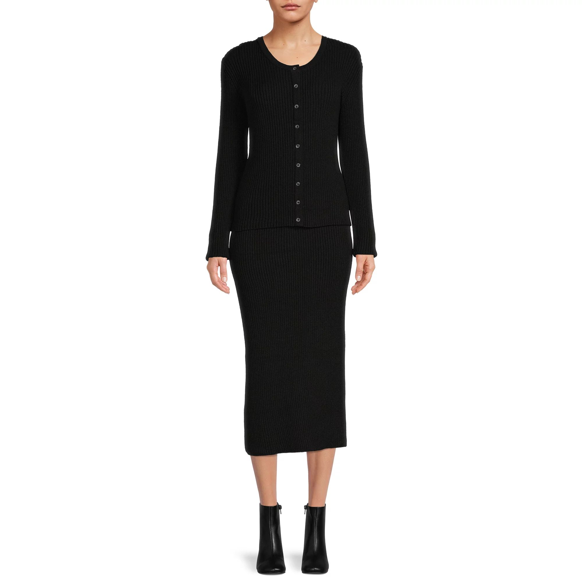 Time and Tru Women's Button Cardigan Dress Set, 2-Piece - Walmart.com | Walmart (US)