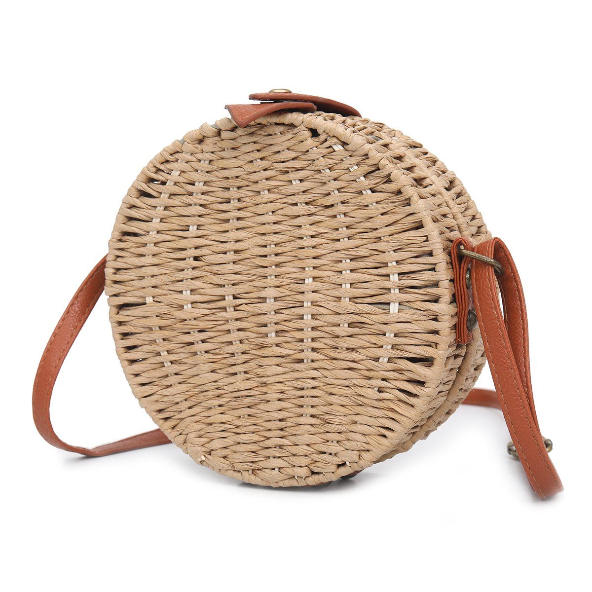 Women Handwoven Round Rattan Cross Body Bags Beach Summer Shoulder Straw Bag | Walmart (US)