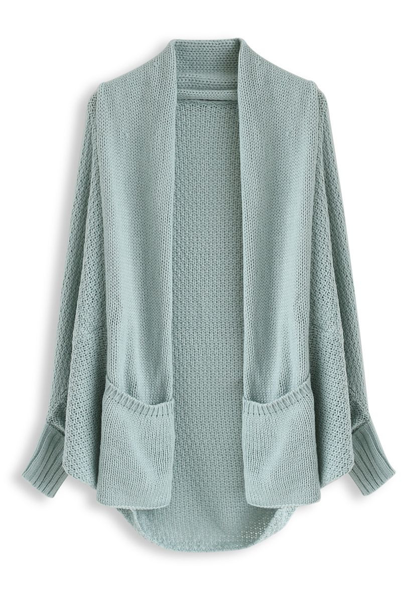 Open Front Drape Knit Cardigan in Blue | Chicwish