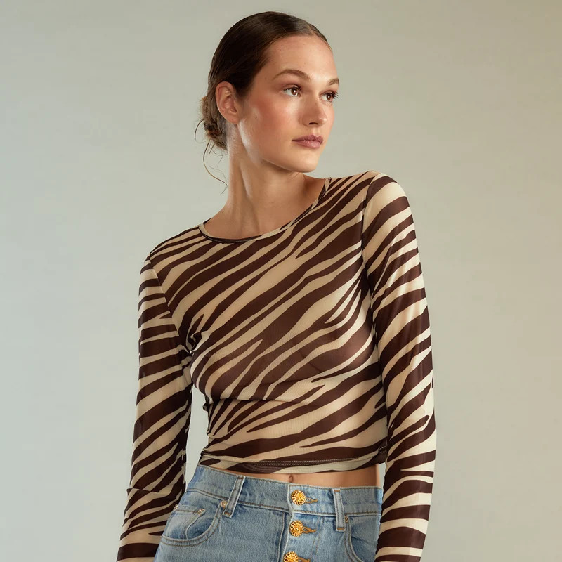 Cynthia Rowley Modern Mesh Top - Brown - M | Verishop