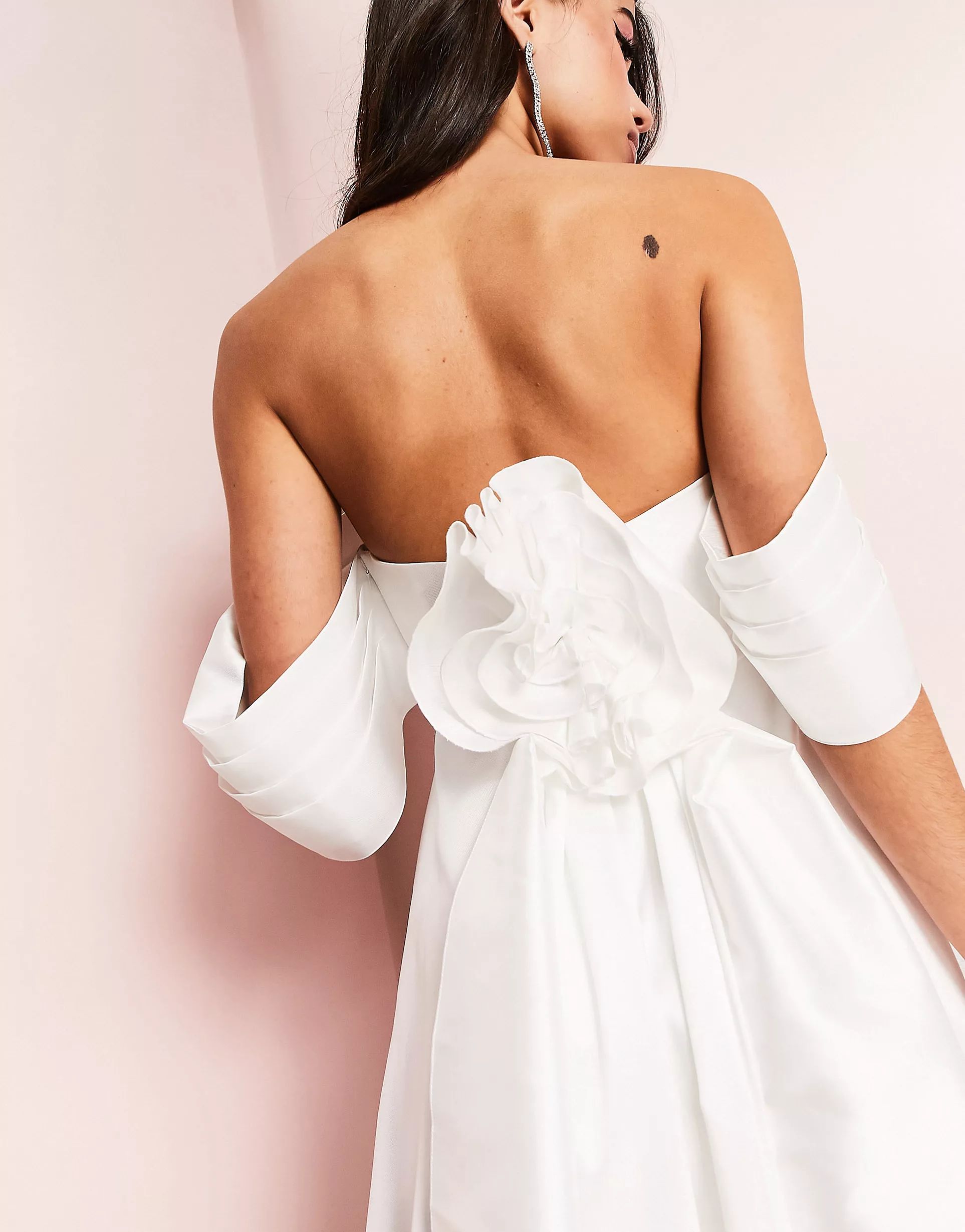 ASOS LUXE bardot corsetted mini skater dress with corsage drape in white | ASOS | ASOS (Global)