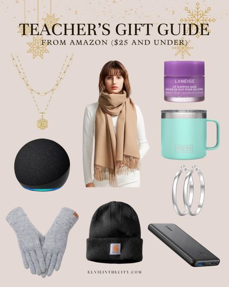 This gift guide for teachers is all under $25 and includes an initial necklace, Echo dot, cozy gloves, a scarf, beanie, lip scrub, Yeti coffee mug, sterling silver hoop earrings, and a portable charger. 

Gifts for her, gifts for teacher, gift guide, Gifts under 25

#LTKHoliday #LTKfindsunder50 #LTKGiftGuide